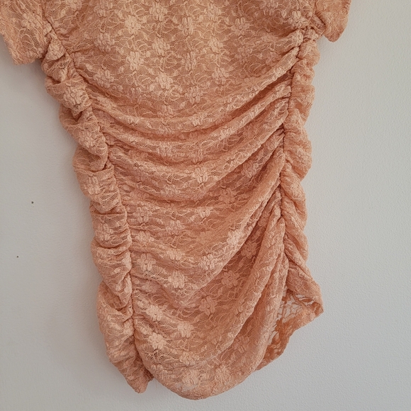 Free People Intimately Free Peach Ruched Lace Top Small Balletcore - Picture 10 of 10